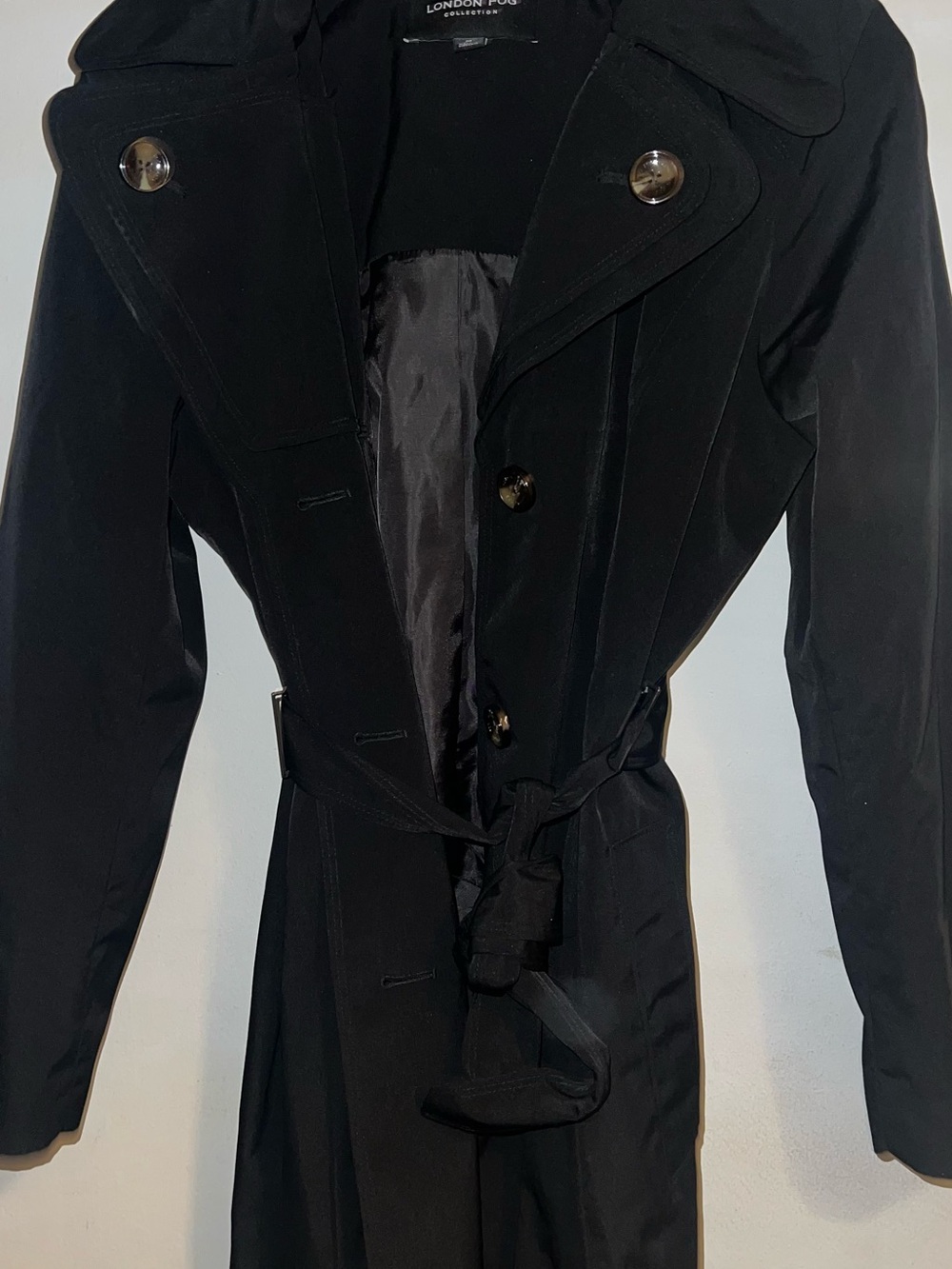 London Fog Black Trench with Waist Belt